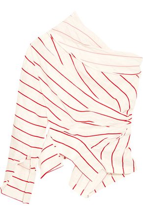 Twisted One-Shoulder Striped Jacquard Top