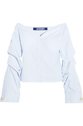 Off-The-Shoulder Striped Cotton-Poplin Top