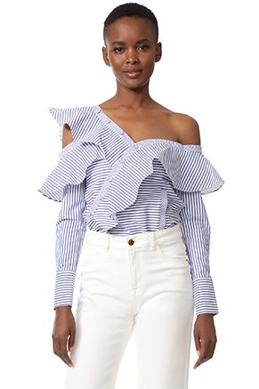 Self Portrait Striped Frill Shirt