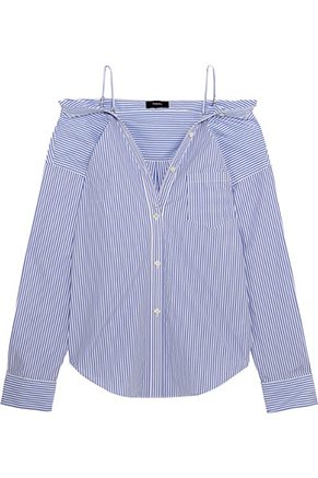 Off-The-Shoulder Striped Cotton-Poplin Shirt