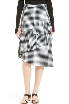 Tibi Gingham Asymmetrical Ruffle Skirt