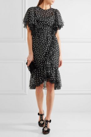 Dolce & Gabbana Lace-Trimmed Polka-Dot Silk-Blend Chiffon Dress