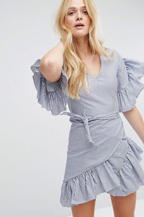 Aeryne Stripe Dress With Tie's And Ruffle Sleeves