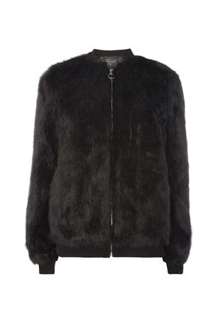 Tall Black Faux Fur Bomber Jacket