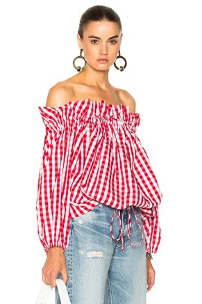 Marques Almeida Off-The-Shoulder Gingham Blouse