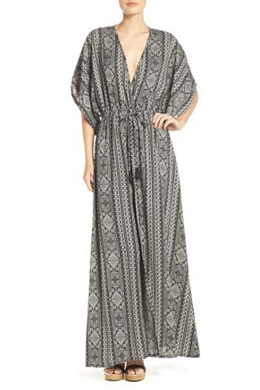 Elan Print Woven Cover-Up Caftan Maxi Dress